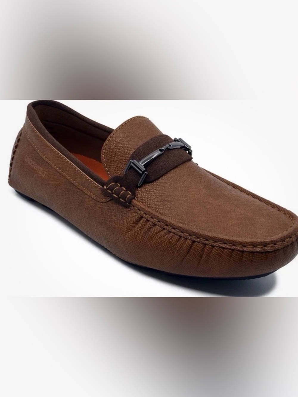 Men's Brown Slip-On Driving Loafers with Metal Bit